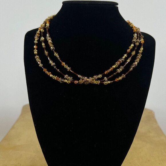 Vintage Y2K Brown Beaded Layered Necklace - Bohemian Hippie Fairycore Jewelry - Picture 5 of 5